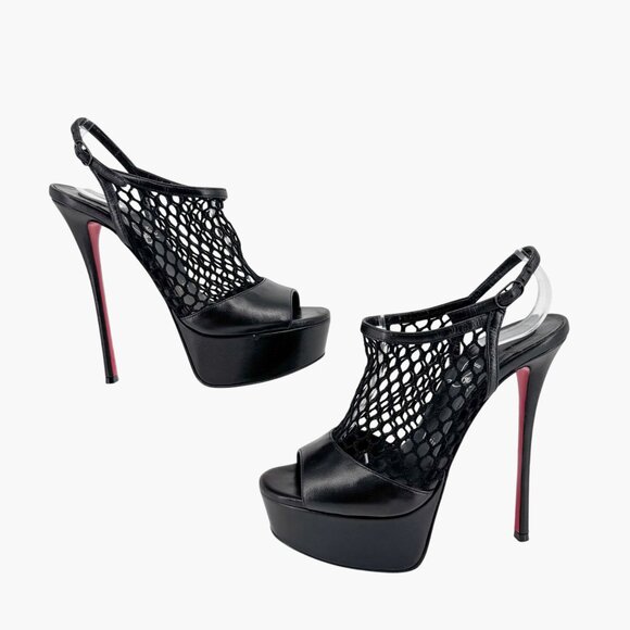 Christian Louboutin Plougesta Alta Black Fishnet Platform Pump Heel Size 38 US 8 - Picture 8 of 15